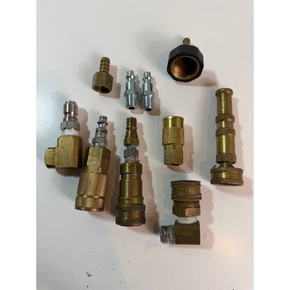 Vintage Brass Pneumatic Air Hose Fittings & Quick Disconnect Coupler Lot Of 10